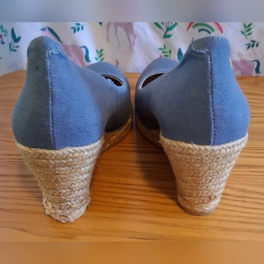 Viscata Blue Canvas Casual Neutral Everyday Espedrille Wedge Shoe SZ 8 38EU